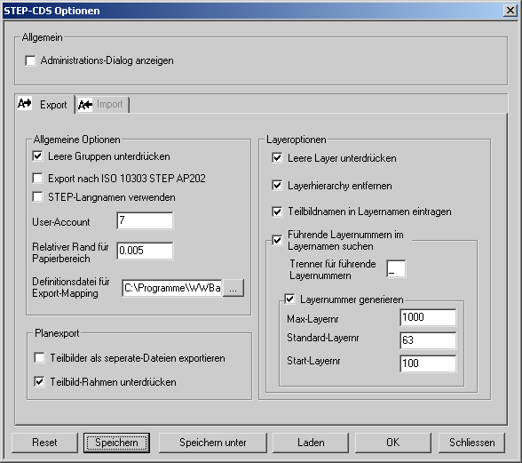 Export-Optionen
