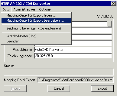 ExportMappingDatei bearbeiten