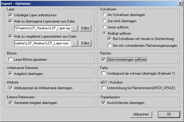 ExportOptionen